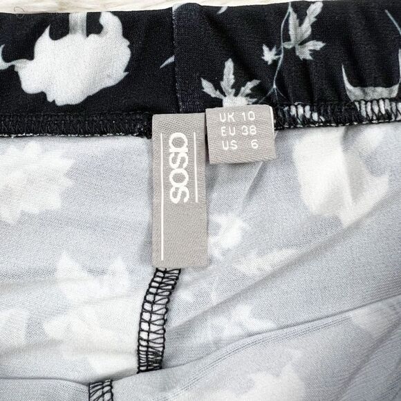 ASOS Black Floral Wide Leg Palazzo Pants 6 - Picture 10 of 12